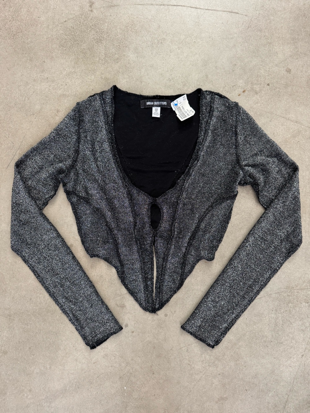 Urban Outfitters Sexy Black Metallic Cropped Women's Shirt - Picture 2 of 4